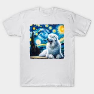 Starry Great Pyrenees Dog Portrait - Pet Portrait T-Shirt